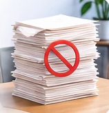 A stack of paper with a no sign