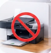 A printer with a no sign