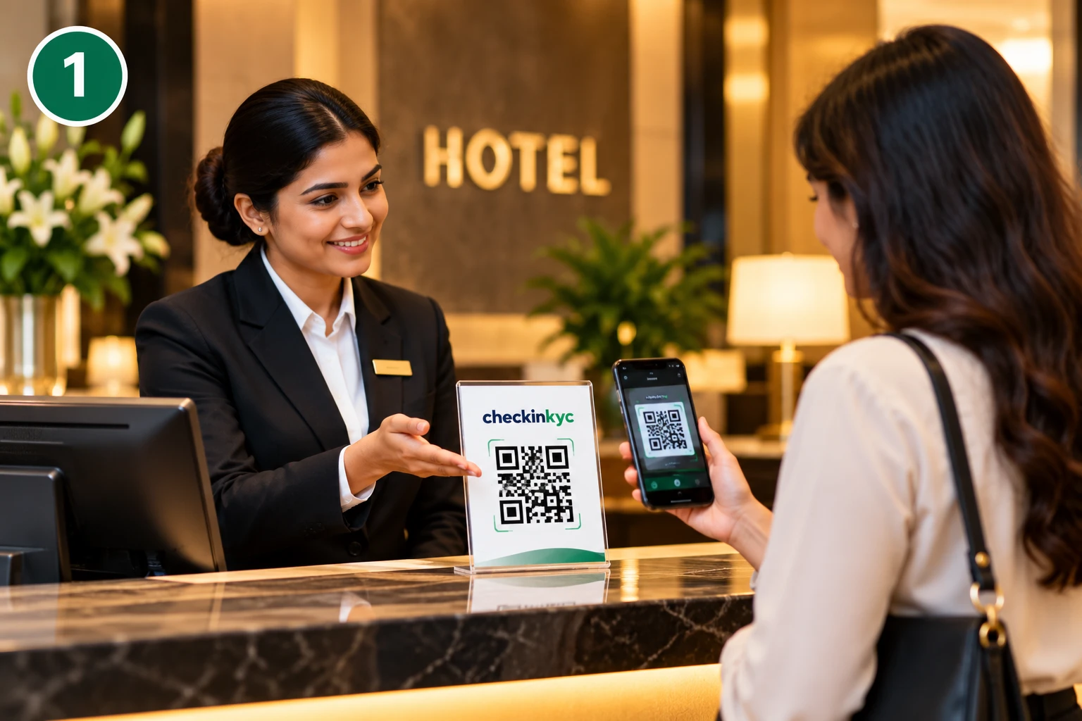 Reception shows a QR code to the guest