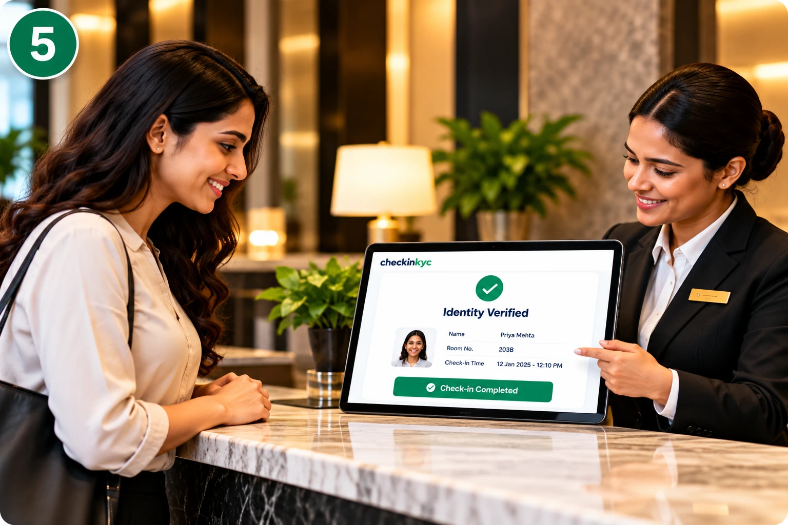 Reception confirms the guest's identity